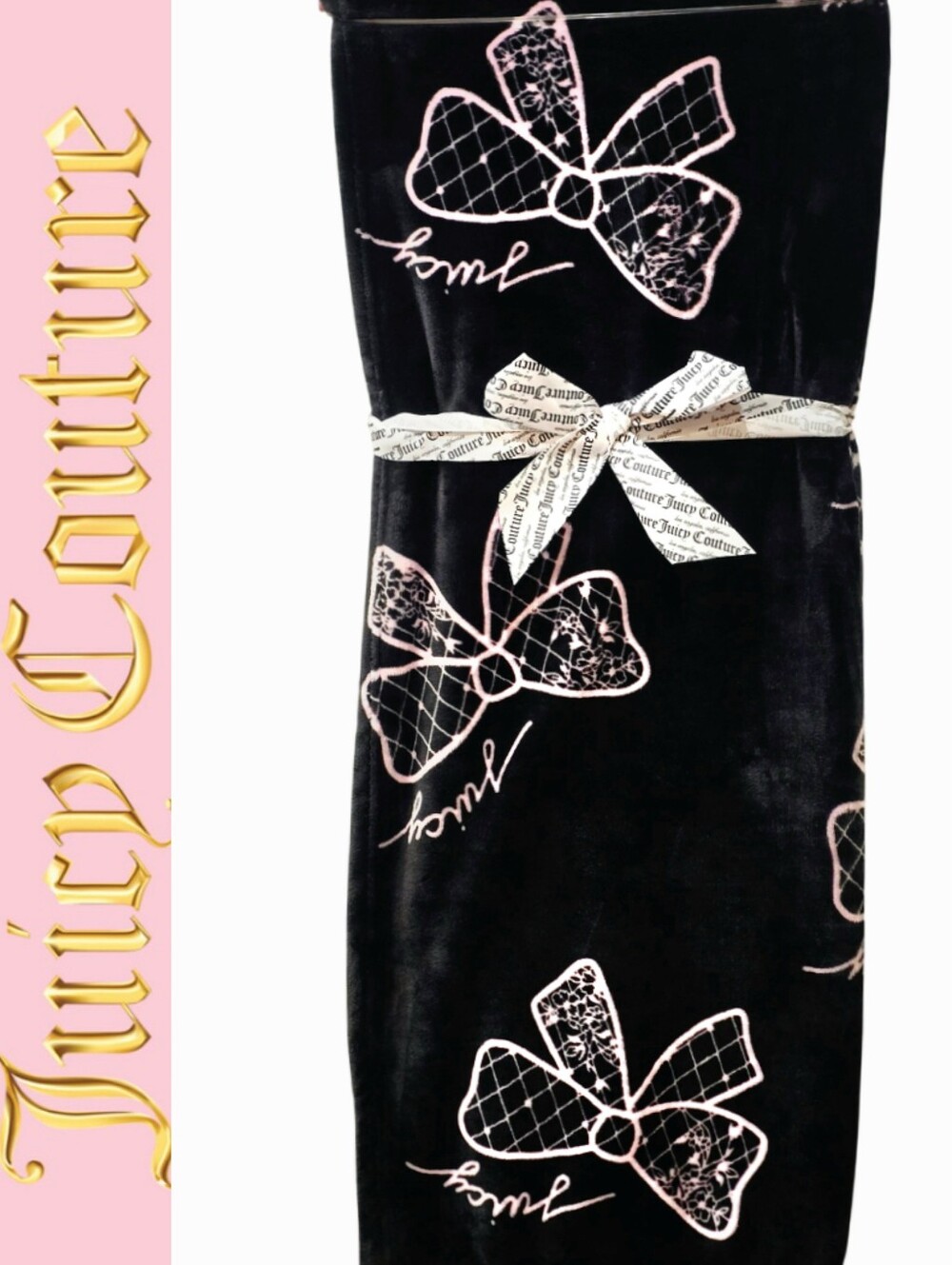 Juicy Couture Home Script Logo Bows Plush Throw Blanket